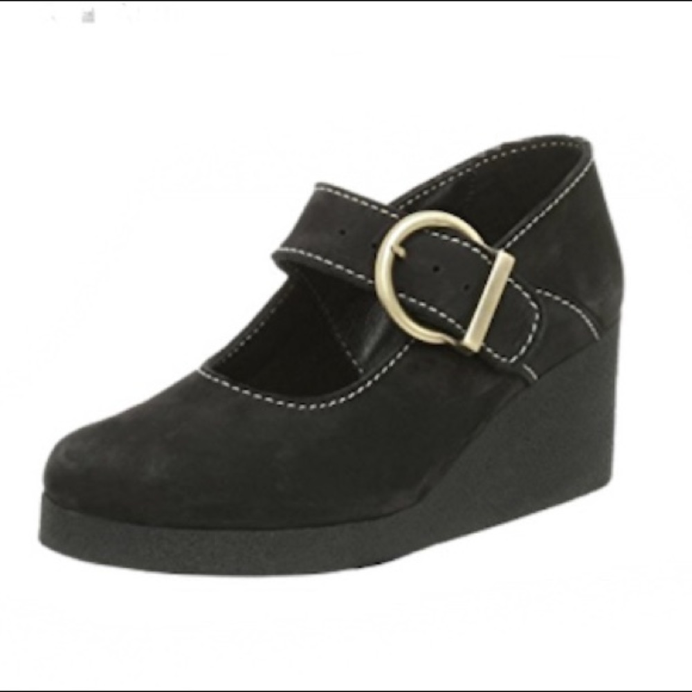 Arche Briska Black Leather Mary Jane Wedge Shoes - Picture 2 of 14